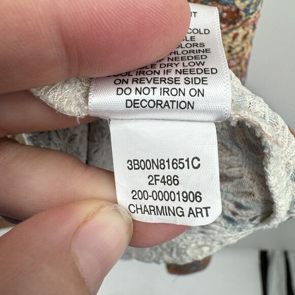 One World Boho Print Asymmetrical Hem Dress Size XXL Brown V-Neck Midi Beachy - Picture 9 of 12